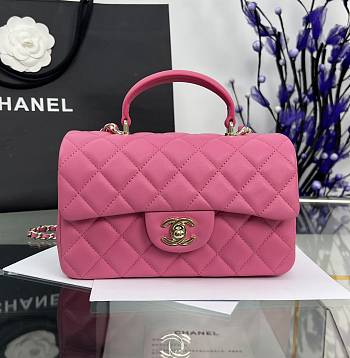 Chanel Mini Flap Top Handle Pink Lambskin Gold Hardware - 12x20x6.5cm