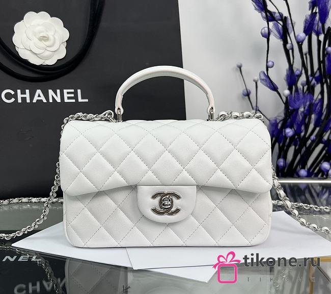 Chanel Mini Flap Top Handle White Lambskin Silver Hardware - 12x20x6.5cm - 1