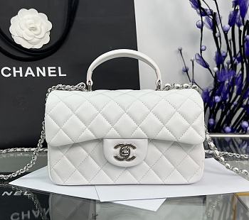 Chanel Mini Flap Top Handle White Lambskin Silver Hardware - 12x20x6.5cm