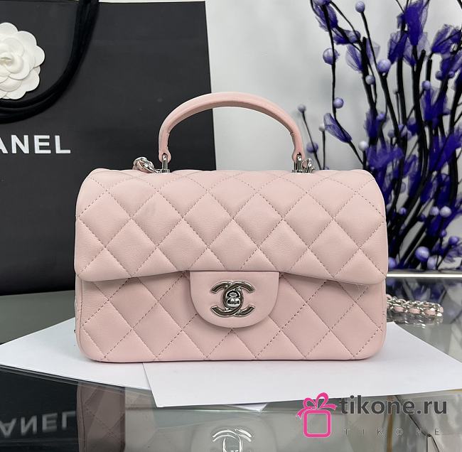 Chanel Mini Flap Top Handle Light Pink Lambskin Silver Hardware - 12x20x6.5cm - 1