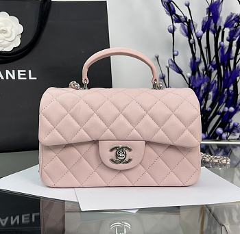 Chanel Mini Flap Top Handle Light Pink Lambskin Silver Hardware - 12x20x6.5cm