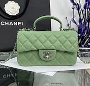 Chanel Mini Flap Top Handle Green Lambskin Silver Hardware - 12x20x6.5cm - 1