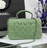 Chanel Mini Flap Top Handle Green Lambskin Silver Hardware - 12x20x6.5cm - 5