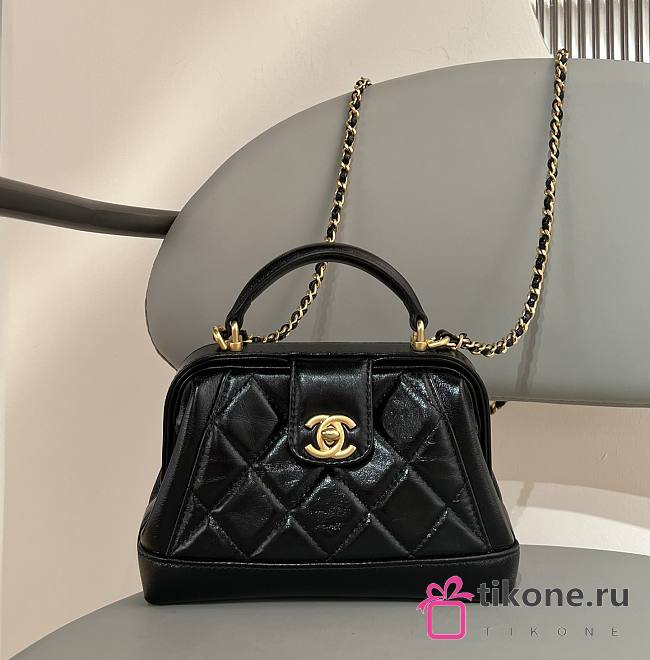 Chanel Mini Bag with Top Handle Shiny Lambskin & Gold Tone Metal Black - 12×18×7cm - 1