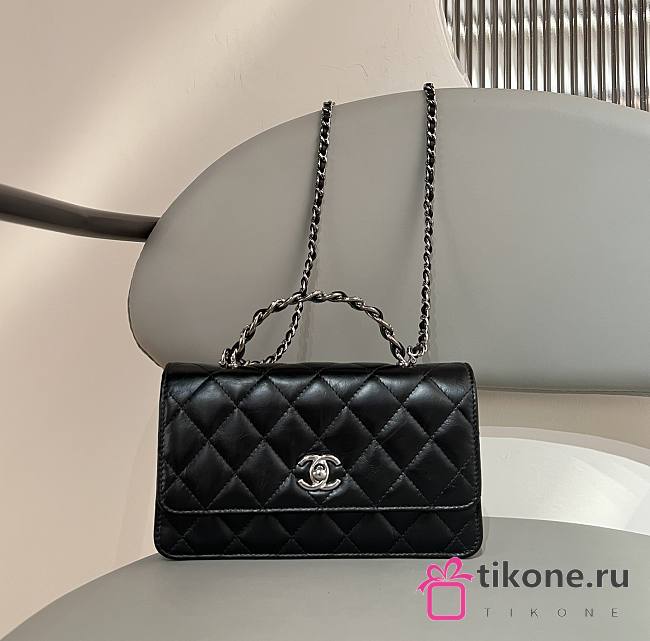 Chanel Top Handle Clutch On Chain Black Calf - 10x17.2x3.3cm - 1