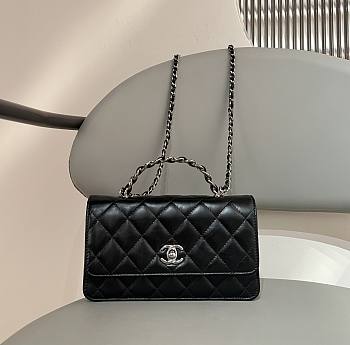 Chanel Top Handle Clutch On Chain Black Calf - 10x17.2x3.3cm