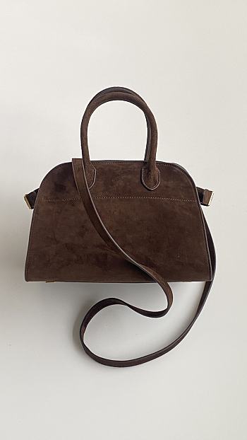 The Row Soft Margaux 10 Bag in Calfskin Suede Mocha - 25.5x18x19cm