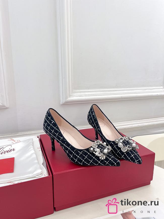  Roger Vivier Flower Strass 65 Leather-Trimmed Bouclé Pumps - 1