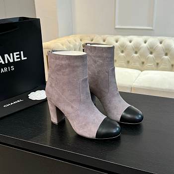 Chanel Short Boots Suede Calfskin & Lambskin Gray & Black 90mm