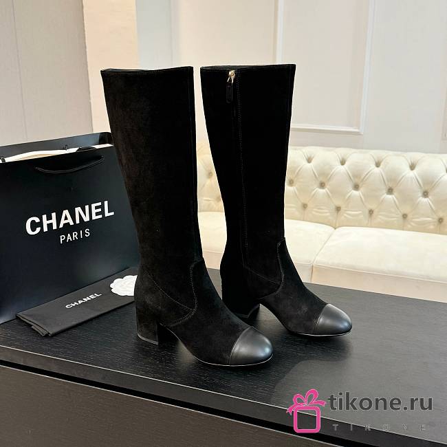 Chanel High Boots Suede Calfskin & Lambskin Black 50mm - 1