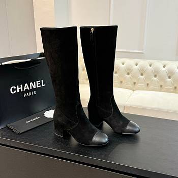 Chanel High Boots Suede Calfskin & Lambskin Black 50mm