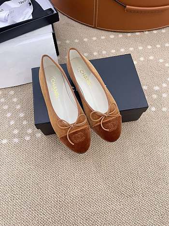 Chanel Ballet Flats Velvet Brown 