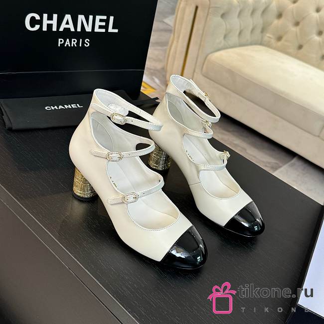 Chanel Mary Janes Shiny Calfskin & Patent Calfskin Ivory & Black 65mm - 1