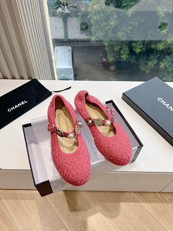 Chanel Mary Janes Wool Tweed, Imitation Pearls, Strass & Metal Pink 10mm