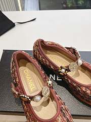 Chanel Mary Janes Wool Tweed, Imitation Pearls, Strass & Metal Brown, Red & Dark Blue 10mm - 6