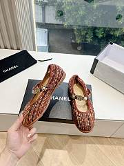 Chanel Mary Janes Wool Tweed, Imitation Pearls, Strass & Metal Brown, Red & Dark Blue 10mm - 3