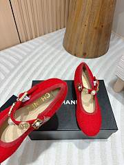 Chanel Mary Janes Wool Tweed, Imitation Pearls, Strass & Metal Red 60mm - 3