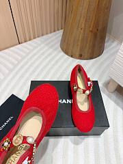 Chanel Mary Janes Wool Tweed, Imitation Pearls, Strass & Metal Red 60mm - 2