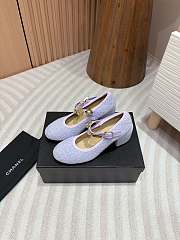 Chanel Mary Janes Iridescent Wool Tweed, Imitation Pearls, Strass & Metal Lilac 60mm  - 6