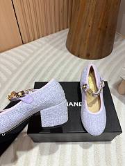 Chanel Mary Janes Iridescent Wool Tweed, Imitation Pearls, Strass & Metal Lilac 60mm  - 5