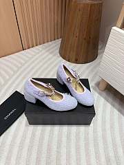 Chanel Mary Janes Iridescent Wool Tweed, Imitation Pearls, Strass & Metal Lilac 60mm  - 4