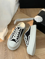 Chanel Canvas Lace Shoes Black White - 5