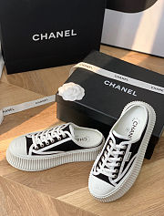 Chanel Canvas Lace Shoes Black White - 3