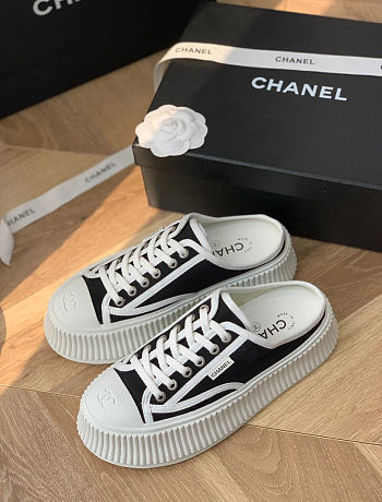 Chanel Canvas Lace Shoes Black White