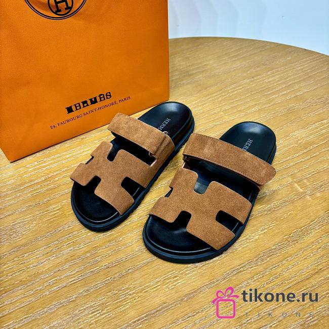 Hermes Chypre Sandals Brown Suede - 1