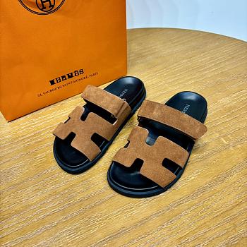 Hermes Chypre Sandals Brown Suede