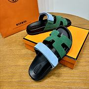 Hermes Chypre Sandals Green/ Blue Suede - 2