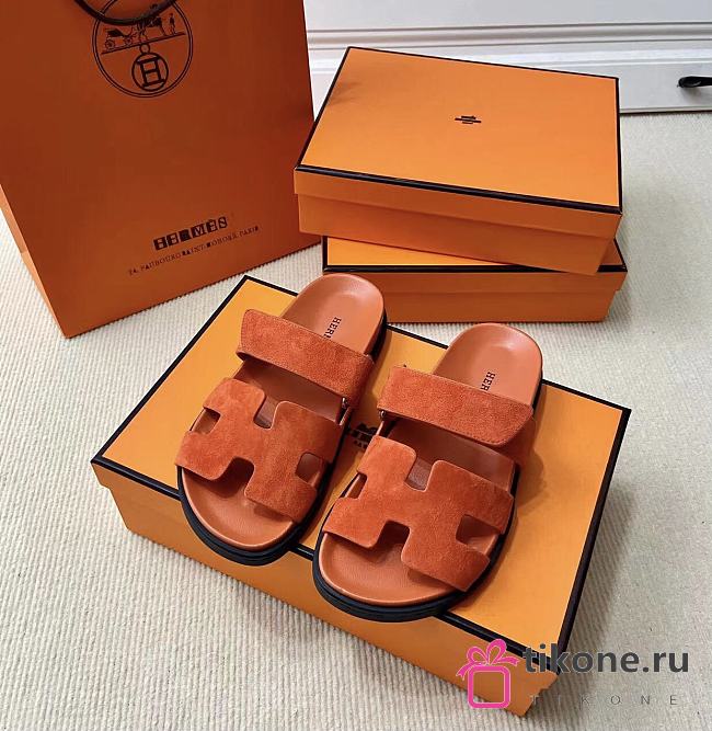 Hermes Chypre Sandals Orange Suede - 1