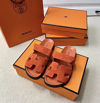 Hermes Chypre Sandals Orange Suede