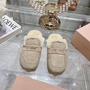  Miu Miu Shearling-lined Suede Slippers Beige - 1