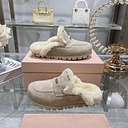  Miu Miu Shearling-lined Suede Slippers Beige - 6