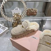  Miu Miu Shearling-lined Suede Slippers Beige - 4