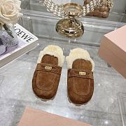 Miu Miu Shearling-lined Suede Slippers Brown - 1