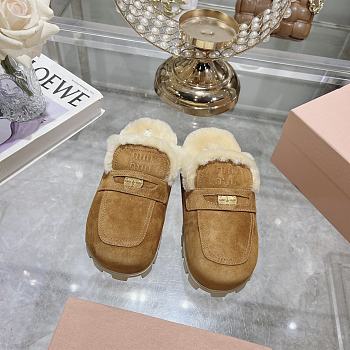 Miu Miu Shearling-lined Suede Slippers Light Brown