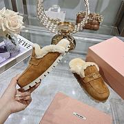 Miu Miu Shearling-lined Suede Slippers Light Brown - 6