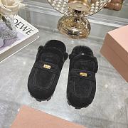 Miu Miu Shearling-lined Suede Slippers Black - 1