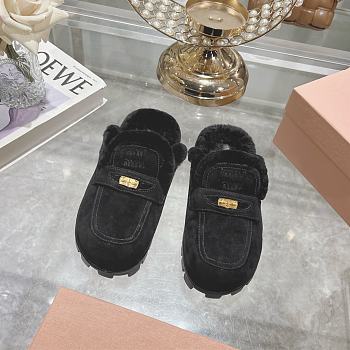 Miu Miu Shearling-lined Suede Slippers Black