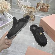 Miu Miu Shearling-lined Suede Slippers Black - 5