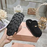 Miu Miu Shearling-lined Suede Slippers Black - 2