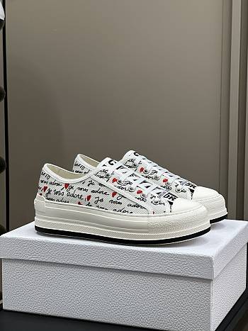 Dioramour Walk'n'Dior Platform Sneaker White Cotton with Embroidered Black and Red Je Vous Adore Motif