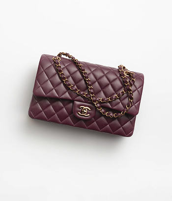 Chanel Classic 11.12 Handbag Lambskin Burgundy - 25.5x15.5x6.5cm