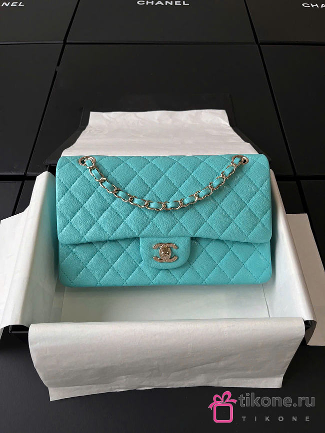 Chanel Small Classic Flap Caviar Quilted Tiffany Blue - 23x14.5x6cm - 1