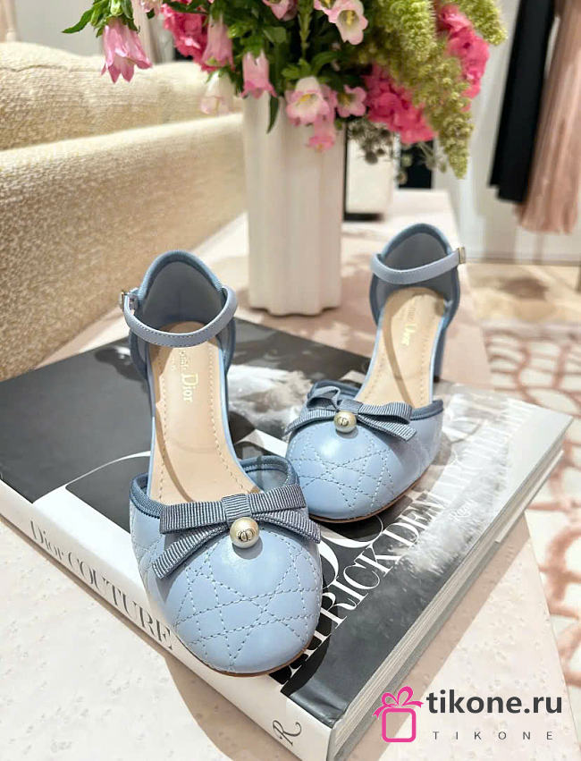 Dior Ballet Pump Pale Blue Quilted Cannage Calfskin 55mm - 1