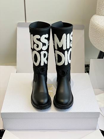 Dior D-Major Boot Black Technical Fabric with White Miss Dior Graffiti Print and Black Calfskin