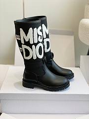 Dior D-Major Boot Black Technical Fabric with White Miss Dior Graffiti Print and Black Calfskin - 3