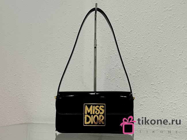 Miss Dior Flap Bag Black Patent Calfskin - 22x11x6cm - 1